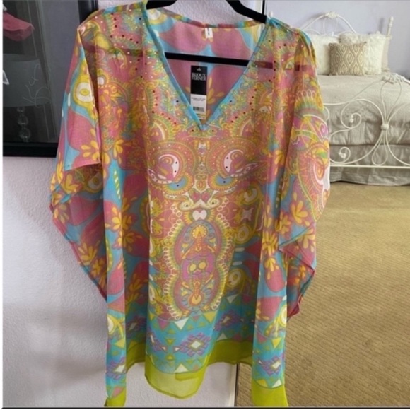 NWT Women's Multi Colored Bijoux Terner Rhinestone Swim Coverup One Size - Picture 2 of 5